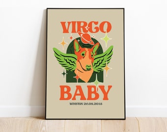 Virgo Gift | Star Sign | Horoscope | Personalised Pet Portrait | Pet Portrait | Custom Pet Art | Dog Wall Art | Pet Lover | Dog Print