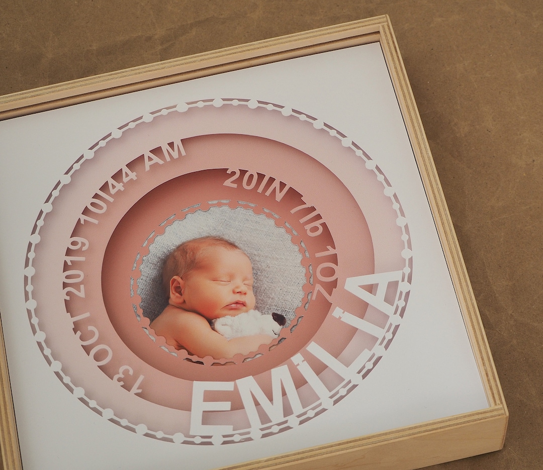 Baby Photo Frame, Baby Picture Shadow Box, Baby Birth Stats Shadow Box