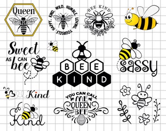 Bee Svg Bundle, Cute Honey Bee Clipart, Bee Kind Svg, Bee Queen Svg, Bee Silhouette, Digital Download