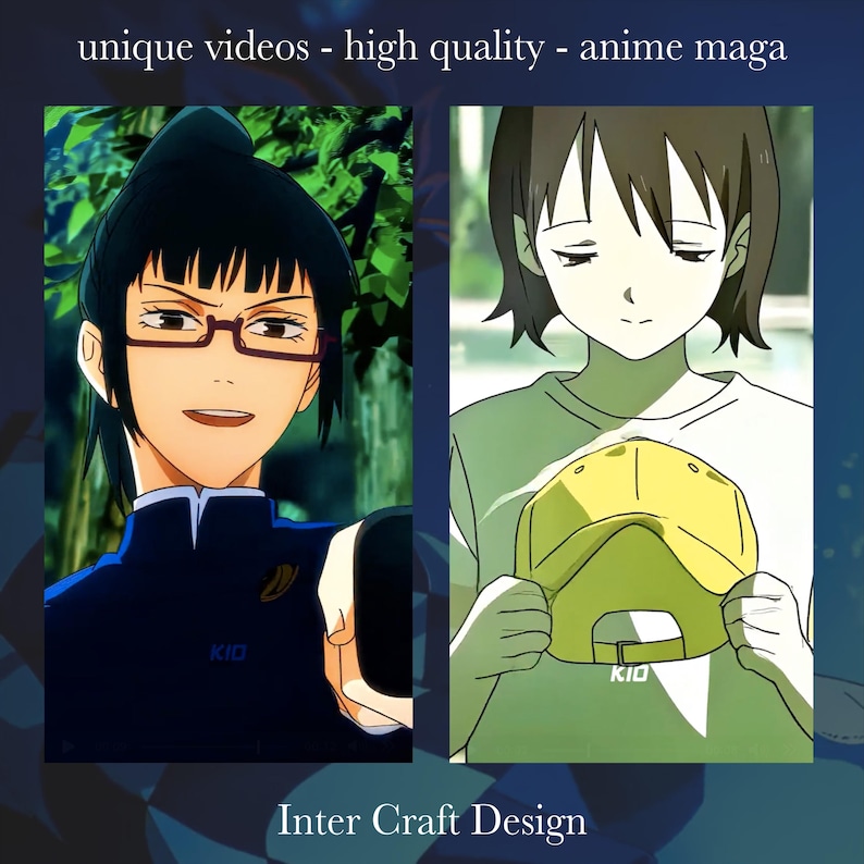 May include: Two anime characters, one with black hair and glasses wearing a dark blue jacket with the word "KID" on it, and the other with brown hair wearing a white shirt holding a yellow baseball cap with the word "KID" on it.