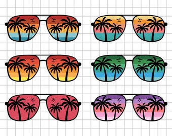 Summer Sunglasses Svg, Beach Sunglasses Svg, Palm Tree Sunglasses Svg, Sunset Silhouette, Digital Download