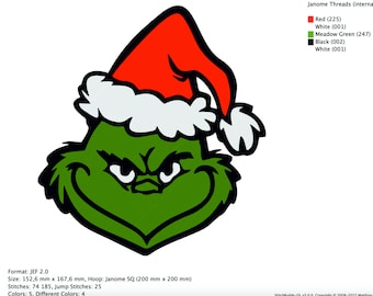 Grinch Embroidery Design, Whoville University For Embroidery Machine, Christmas Grinch Embroidery, 8 file formats and 3 sizes