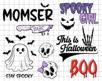 Halloween Svg Bundle, Momster Svg, Halloween Ghost Svg, Spooky Girl Svg, Boo Svg, Bats Silhouette, Digital Download