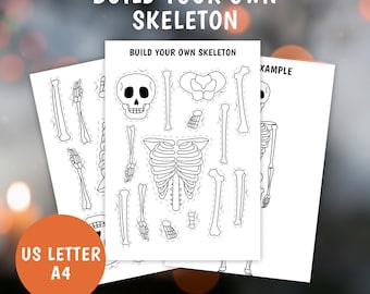 Build Your Own Skeleton, Halloween Activity, Cut and Paste Skeleton, Fall Activity for Kids, Skeleton Printable, Halloween Worksheets