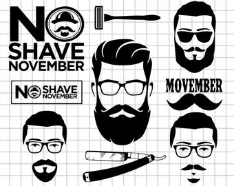No Shave November Svg, Beard Svg, Razor Svg, Beard Season Design, Mustache Silhouette, Digital Download