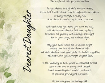 Printable Poem for Daughter Card From Mom A Mother's Gift Floral ...