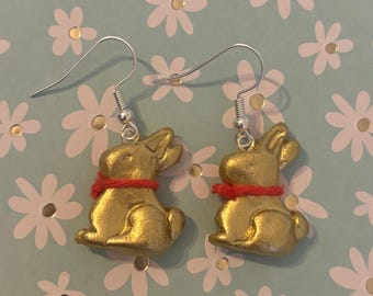 Lindt-inspired gold bunny earrings