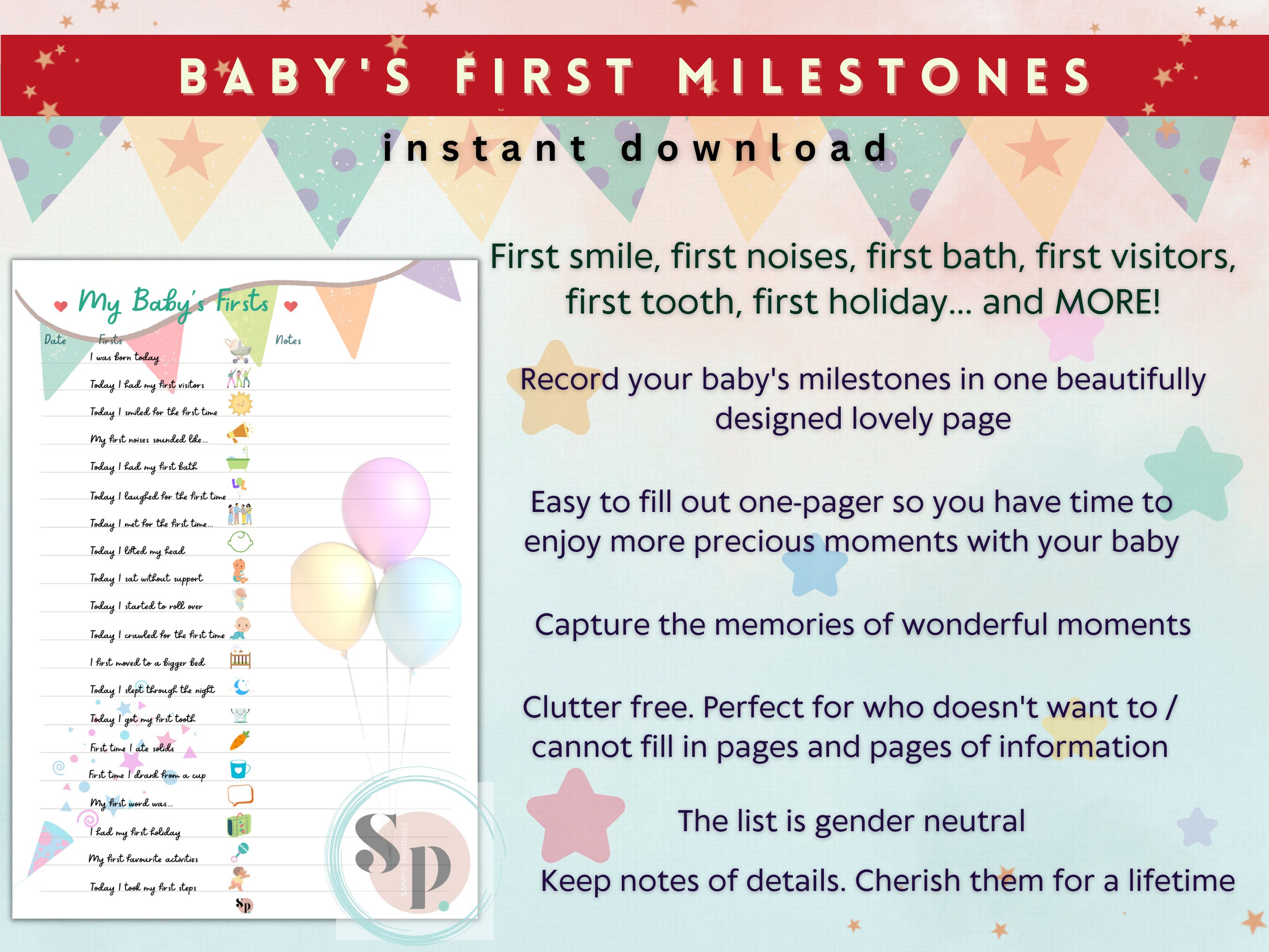 Baby's First Milestones Baby's Firsts One Pager Memory Sheet Baby's 