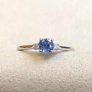 Lab Grown Blue Sapphire Ring: 925 Sterling Silver, 14K White Gold Plated