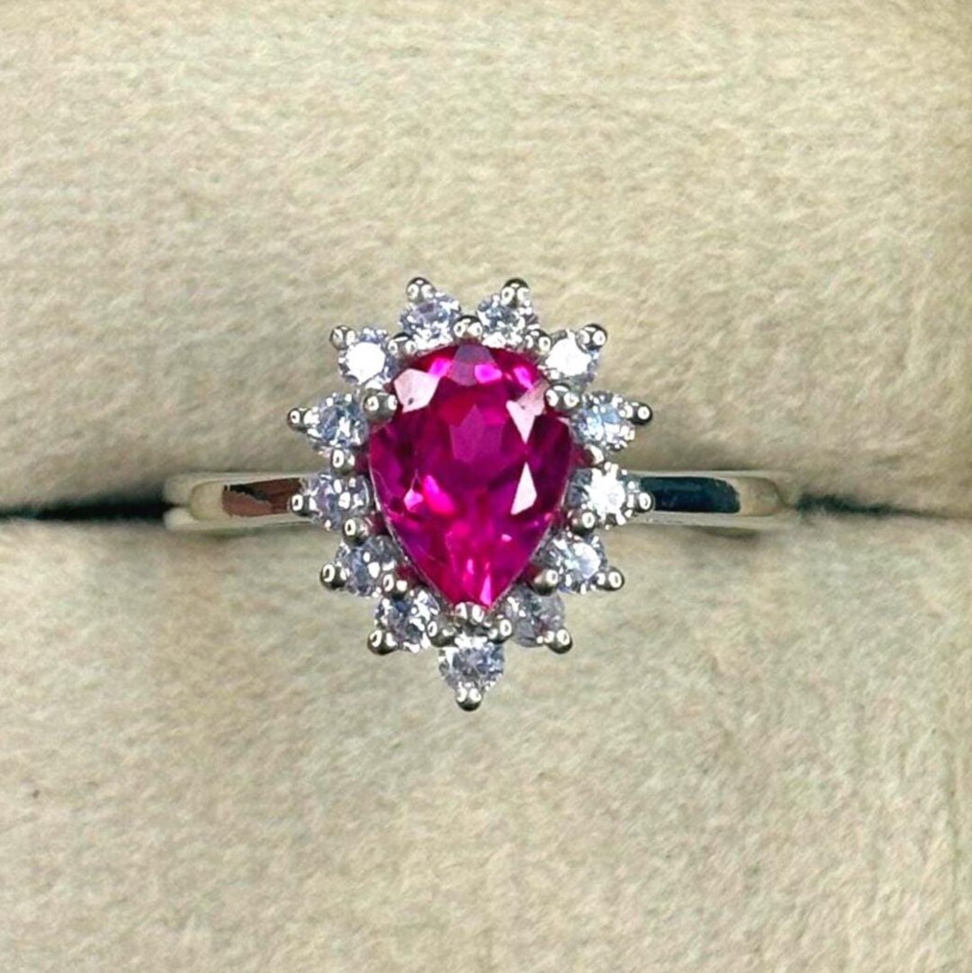1.76ct Pink Spinel Pear Shape Halo Ring 18K White Gold | Dainty ...