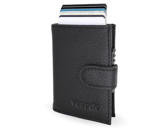 Card case with NFC protection with coin and note compartment for 8-10 cards made of 100% genuine leather, pop-up card case, wallet, card wallet