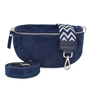 Women's bum bag made of suede crossbody bag with original strap and wide shoulder strap shoulder bag in different colors Blau4 WL