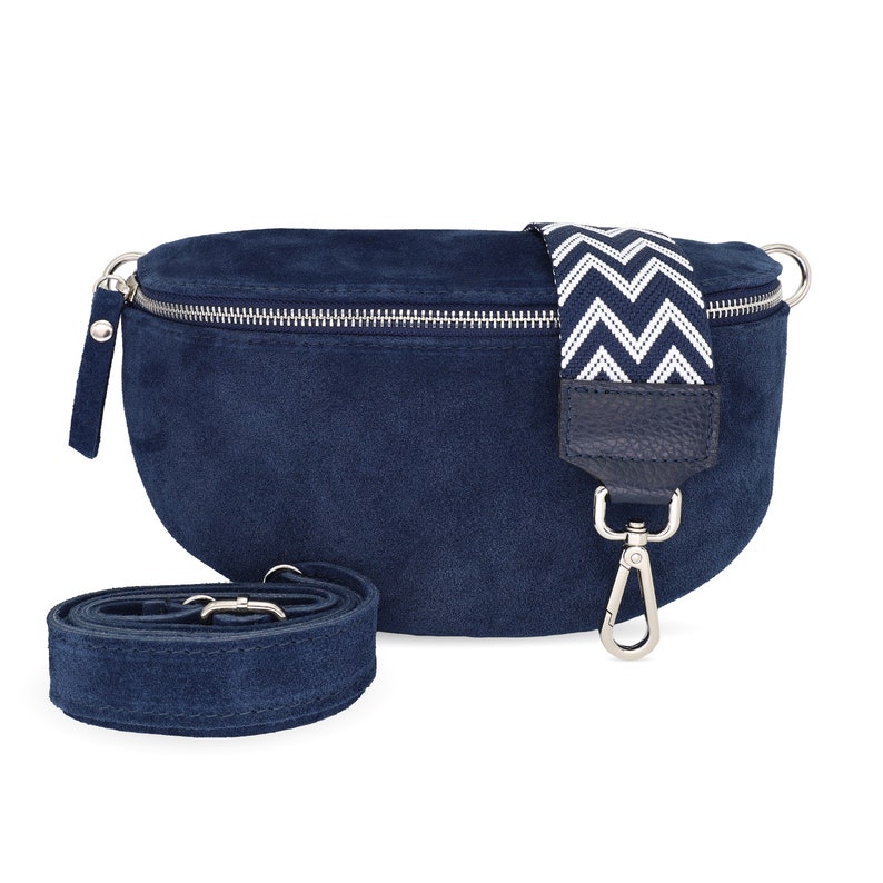 Women's bum bag made of suede crossbody bag with original strap and wide shoulder strap shoulder bag in different colors Blau4 WL