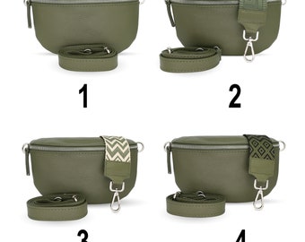 Women's Leather Bum Bag in Olive Green Crossbody Bag with Interchangeable Strap Shoulder Bag Hand Bag with Adjustable Shoulder Strap