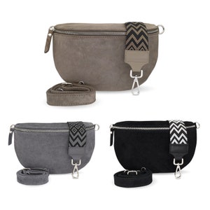 Women's bum bag made of suede crossbody bag with original strap and wide shoulder strap shoulder bag in different colors