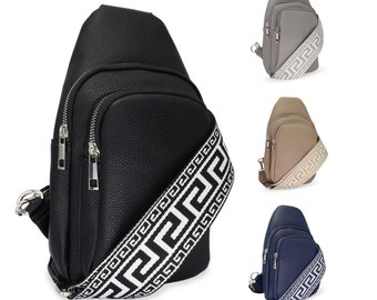 Schultertasche Damen aus Vegan Leather, Elegante Crossbody-Bag mit gemusterten & verstellbaren Gurt, Handtasche für jeden Anlass (HT067)