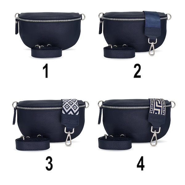 Women's Leather Bum Bag in Blue Crossbody Bag with Interchangeable Strap Shoulder Bag Hand Bag with Adjustable Shoulder Strap
