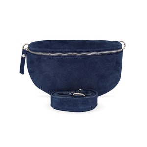 Bauchtasche Damen aus Wildleder Crossbody-Tasche mit Originalgurt und breitem Schultergurt Umhängetasche in verschiedenen Farben Blau1 WL