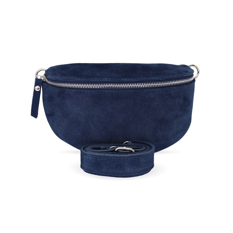 Women's bum bag made of suede crossbody bag with original strap and wide shoulder strap shoulder bag in different colors Blau1 WL