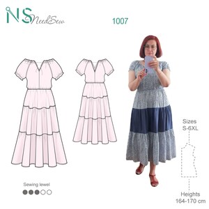 Digital sewing pattern of dress in 9 sizes S-6XL with seam allowances/PDF A4/A0 for downloading