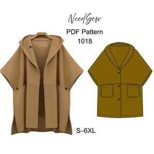 Lined Poncho Sewing Pattern: Sizes S-6XL, PDF Letter, A4, Plotter 120 cm
