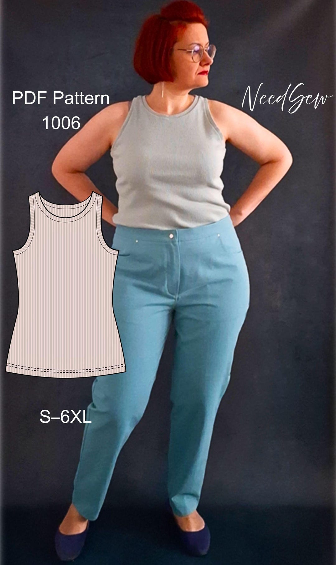 Women's Fitted Tank Top Sewing Pattern: Sizes S-6XL, PDF A4, Letter, A0 ...