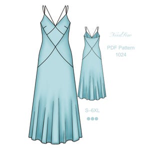 Patrón de costura digital de vestido lencero en 9 tallas / S-6XL con márgenes de costura / altura 164-170 cm / PDF A4, Carta, A0 para descargar