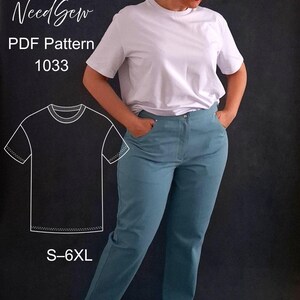 Women's T-shirt Sewing Pattern: Sizes S-6XL (Digital Download) with seam allowance