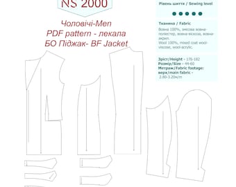 Cartamodello digitale in PDF per automodellare cappotti, giacche, trench da uomo per 9 taglie