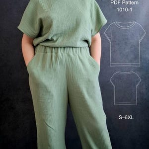 Digital sewing pattern for women&#39;s blouse in 9 sizes S-6XL with seam allowances / PDF A4/A1/A0 for downloading