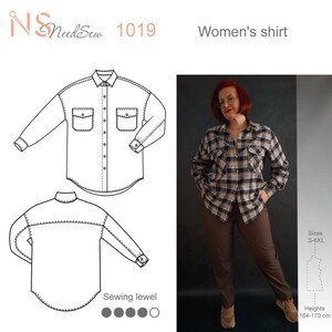 Digital sewing pattern of women&#39;s shirt in 9 sizes S-6XL with seam allowances / PDF A4/A0 for downloading