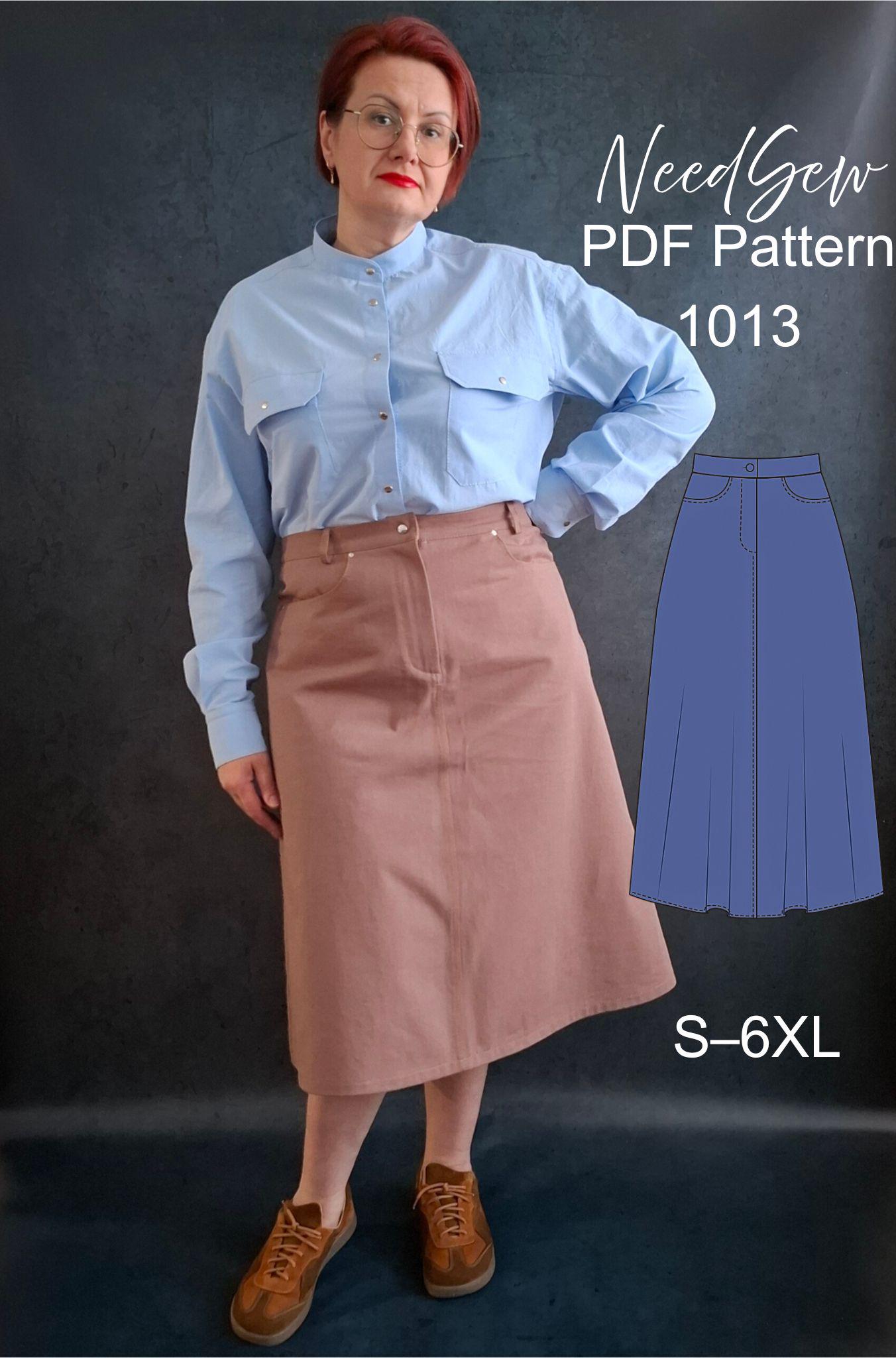 Denim Skirt Sewing Pattern: S-6XL Sizes | PDF A4, A0, Letter