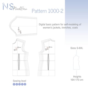 Digital basic pattern for self-modeling of women&#39;s coats, jackets, trenches / PDF digital pattern / sewing pattern A4/Letter/A0