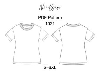 Women's T-Shirt Sewing Pattern: Slim Fit, Sizes S-6XL, PDF A4, A1, A0