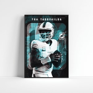 Poster Tua Tagovailoa, poster des dauphins de Miami, impressions football, déco de chambre football, art mural football, affiche de la NFL, cadeau de fan de football