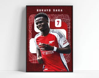 Póster del Arsenal de Bukayo Saka: Mapa de Londres, arte futbolístico (impresión digital)
