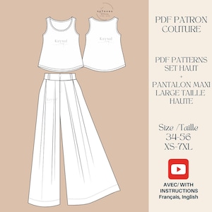Blouse and Wide Maxi Pants Set - PDF Sewing Pattern - Maxi Pants Pattern - Easy to Sew - Women's Pattern - 12 US - EU Sizes