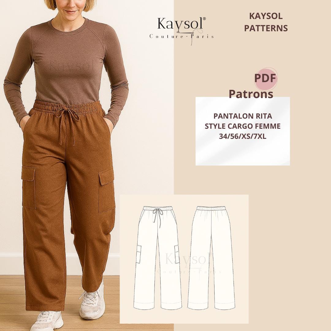 Wide-leg Cargo Pants - Beginner PDF Sewing Pattern - Illustrated