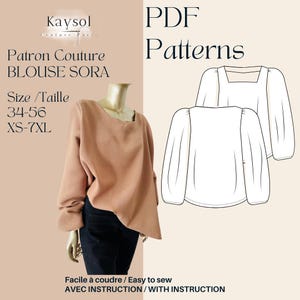 Square neck blouse - EU-US - Sewing pattern pdf - With instructions - Women&#39;s blouse pattern - easy to sew - sewing model - sewing video