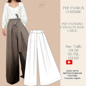 Maxi wide skirt style pants - PDF sewing pattern - French-English - US/EU size - Flowing pants pattern - easy to sew - Video