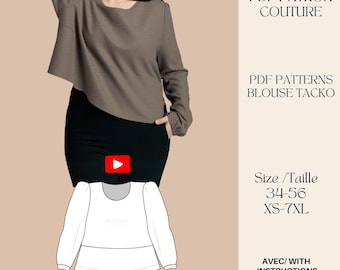 Patrón de costura de blusa - UE-EE. UU. - Patrón de costura en PDF - Con instrucciones - Patrón de blusa para mujer - Fácil de coser - Vídeo de costura