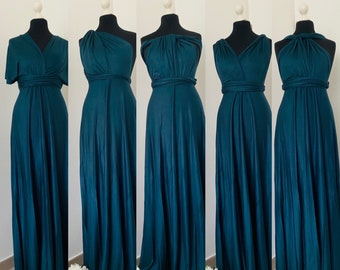 Robe de demoiselle d’honneur bleu canard - émeraude -robe cocktail - Robe infinity - mariage - Robe bleu canard convertible - Choix longueur