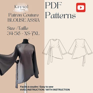 Asymmetrical blouse-French-English-EU-US - Sewing pattern pdf - With instructions - Women&#39;s blouse pattern - easy to sew - - video sewing