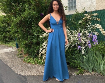 Robe de demoiselle d’honneur Bleu pétrole - Mariage- robe soirée et événement- robe longue bleu - robe de bal - prom - Robe coupe patineuse