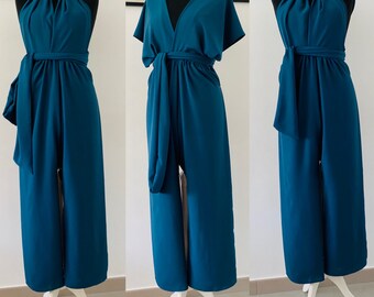 Teal bridesmaid jumpsuit - convertible jumpsuit - infinity - wedding - convertible teal jumpsuit - length