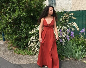 Burnt orange bridesmaid dress- Wedding- evening and event dress- long rust dress- prom dress - prom