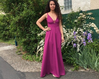 Robe de demoiselle d’honneur rose Magenta - Mariage- robe soirée et événement- robe longue rose - robe de bal - prom