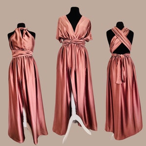 Robe de demoiselle dhonneur en Satin Robe de Soiree en Satin Robe infinity Robe de convertible Choix Couleur Champagne Dusty Rose gold