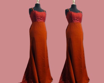 Robe de demoiselle d’honneur orange brûlée- Mariage- robe soirée et événement- robe longue rouille- robe de bal - prom