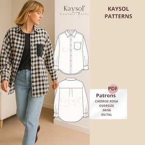 Women&#39;s Oversized Shirt Sewing Pattern - Trilingual - 12 US/EU Sizes - PDF Sewing Pattern